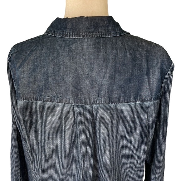 Anthro Cloth & Stone Chambray Check Denim Jean Oversized Button Down Shirt - M - Picture 6 of 11